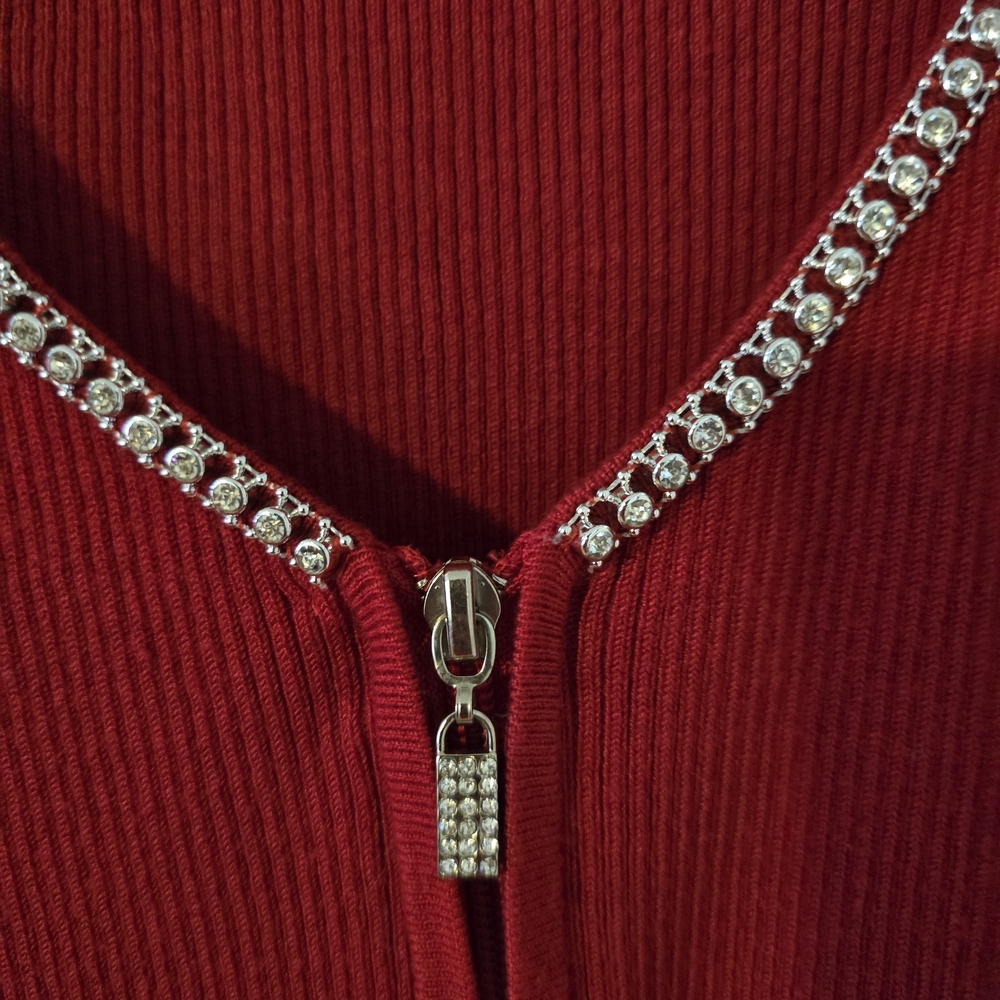 Venus Ruby Ribbed Zip Front Blouse - image 4